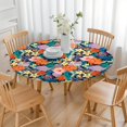 thumbnail image 3 of Soft elastic edge round tablecloth with floral abstract design, made of polyester, fits 44-52 inch tables, extra large edition, 3 of 7