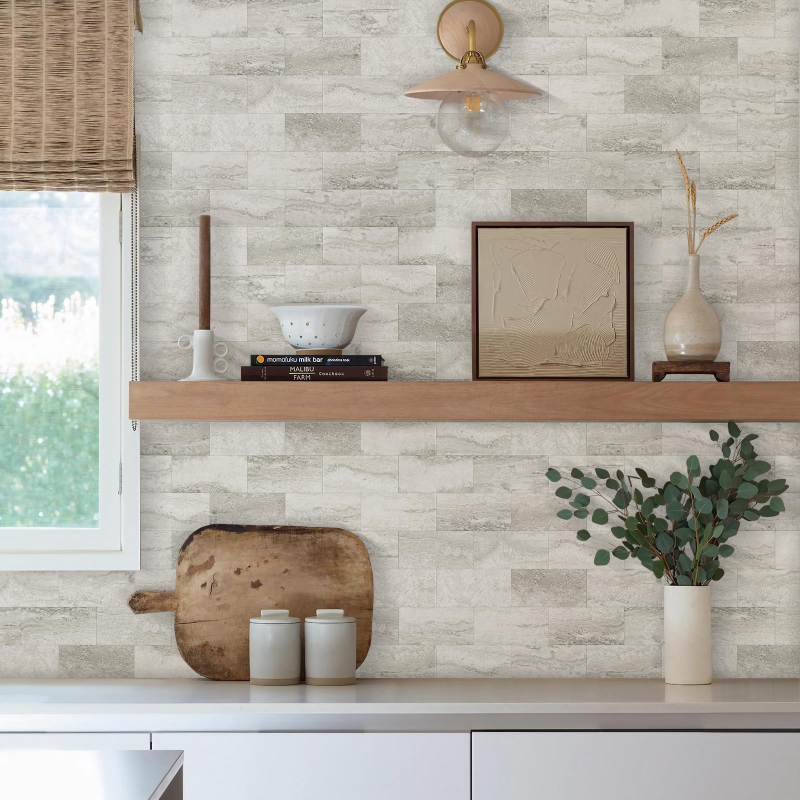 100-piece Matt Beige Mixed Grey Slate Peel And Stick Backsplash Seamless 3''x6'' Pvc Subway On For Kitchen/bathroom/laundry Room