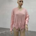 thumbnail image 4 of ManxiVoo Women Irregular Fringe Knitted Sweater Casual Loose Fit for Fall Winter Seasons XXXL Size Pink, 4 of 4