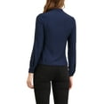 thumbnail image 3 of INSPIRE CHIC Women's Long Sleeve Button Up Ruffle Trim Contrast Piping Shirt Navy Blue M, 3 of 6