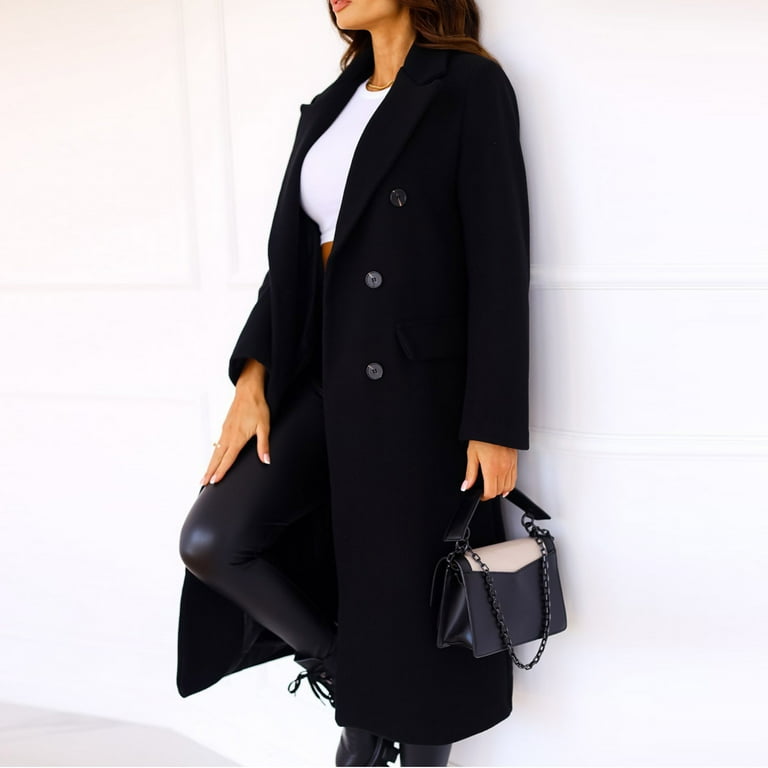 XFLWAM Trench Coats for Women 2022 Oversized Lapel Double Breasted