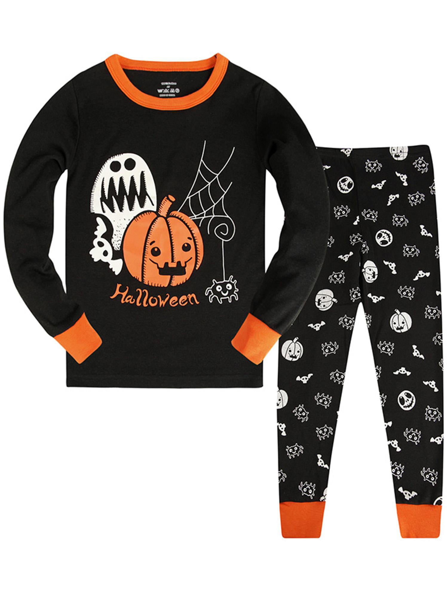 Toddler Pumpkin Pajamas Boys Glow in The Dark Skeleton Pjs 2 Piece Ghost Sleepwear Kids Halloween Clothes 2-7 Years 