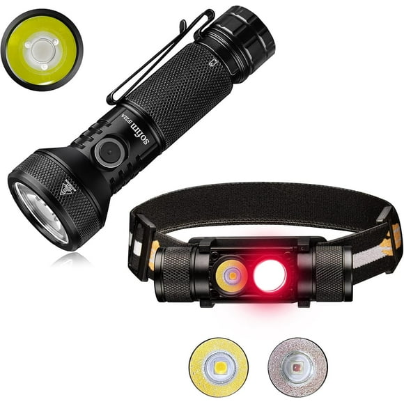 Sofirn IF22A Long Throw Rechargeable Flashlight & D25LR Red White Dual Light Headlamp for Emergencies, Hunting, Camping