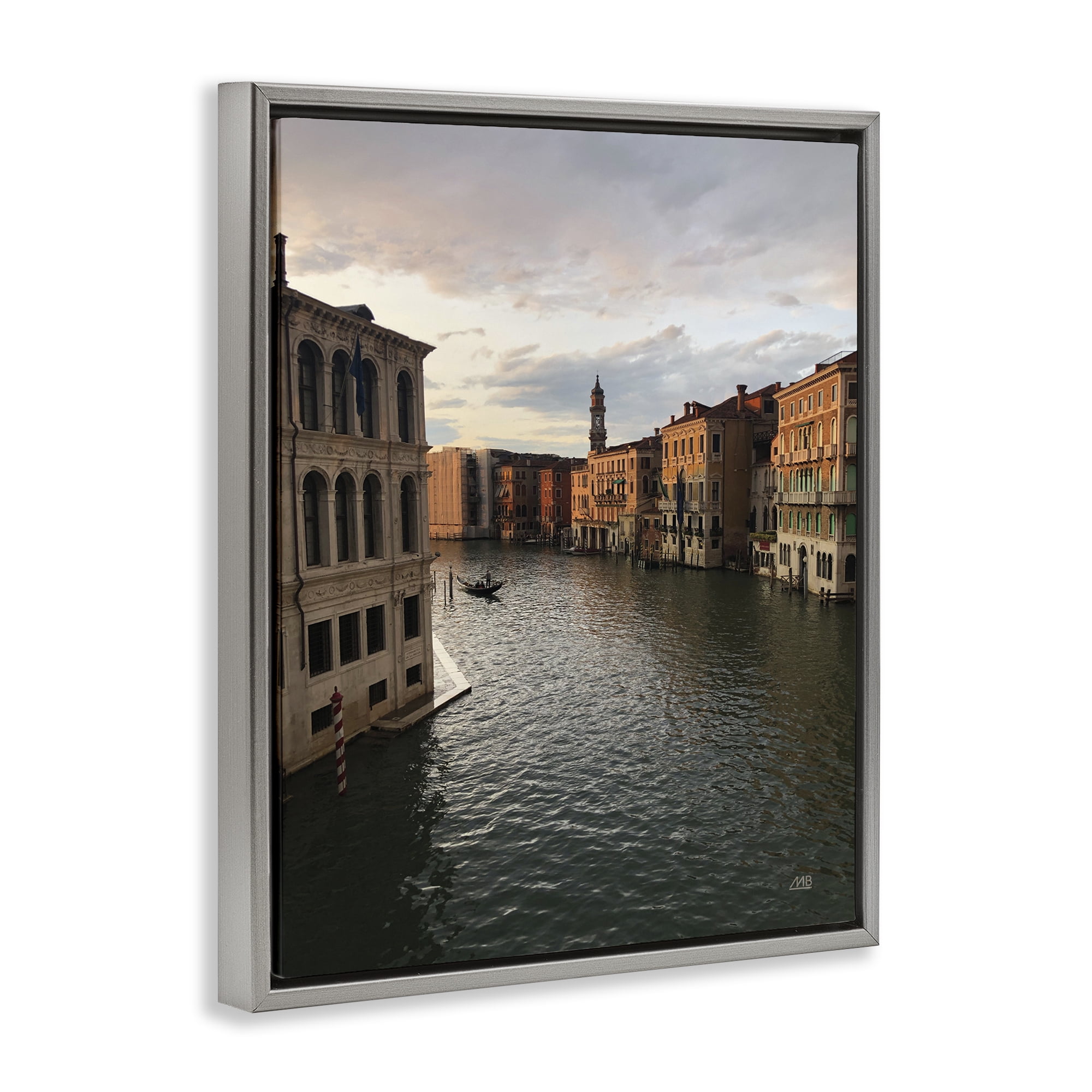 Stupell Industries Venice Canal Architecture Landscape & Nature Photography Gray Floater Framed Canvas Art Print Wall Art, 17 x 21
