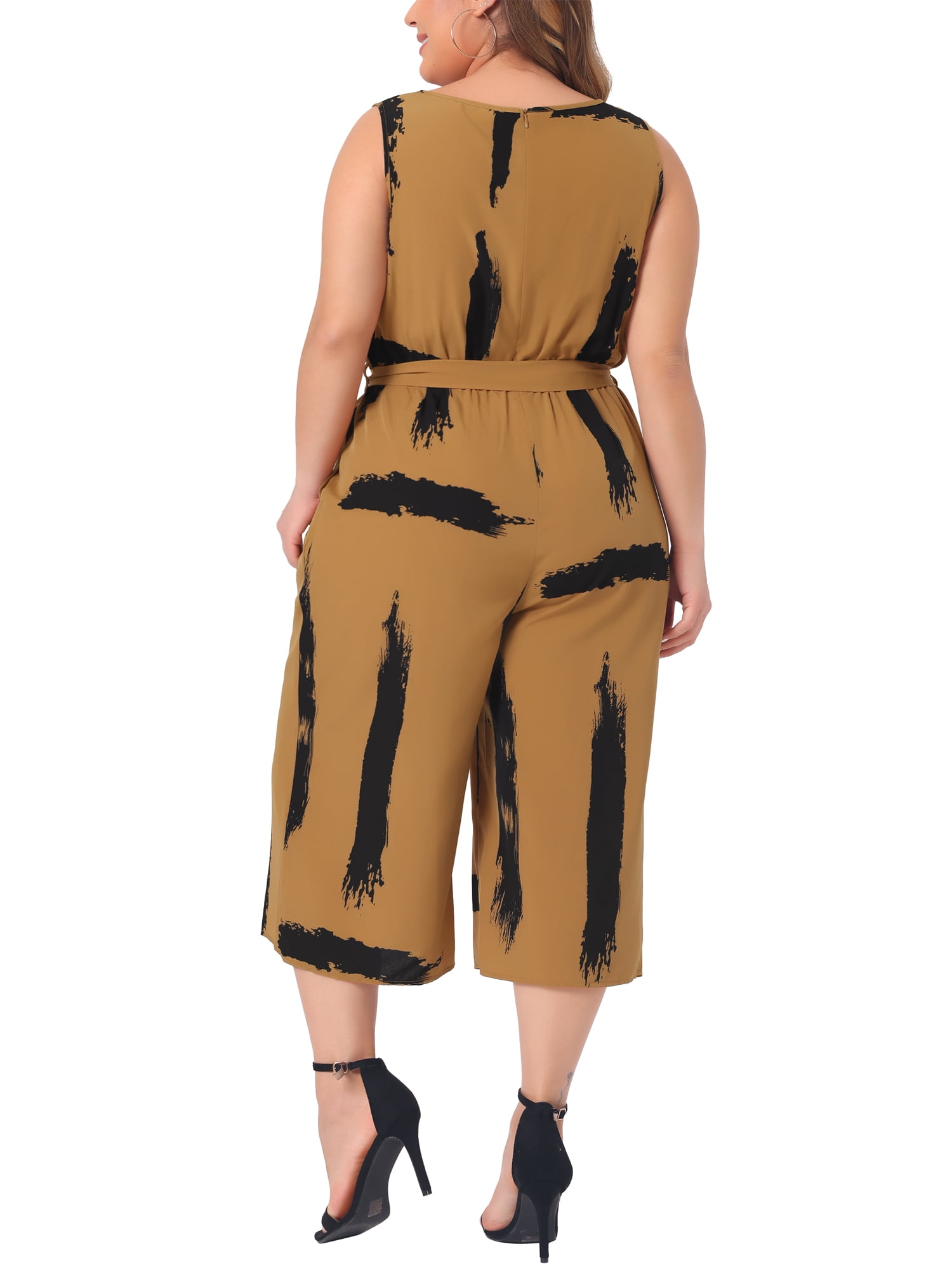 DARING DIVA Women's Plus Jumpsuit V Neck Tie Waist Rompers with Pockets 4X Brown