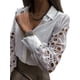 thumbnail image 5 of SAYOO Mujer Casual Botón Abajo Camisas sólidas Blusa con cuello en V Manga larga Recorte Camisa de verano sólida Blusa de verano Ropa de calle Outwear Camisas de trabajo formales informales SAYOO  Moda, 5 of 8