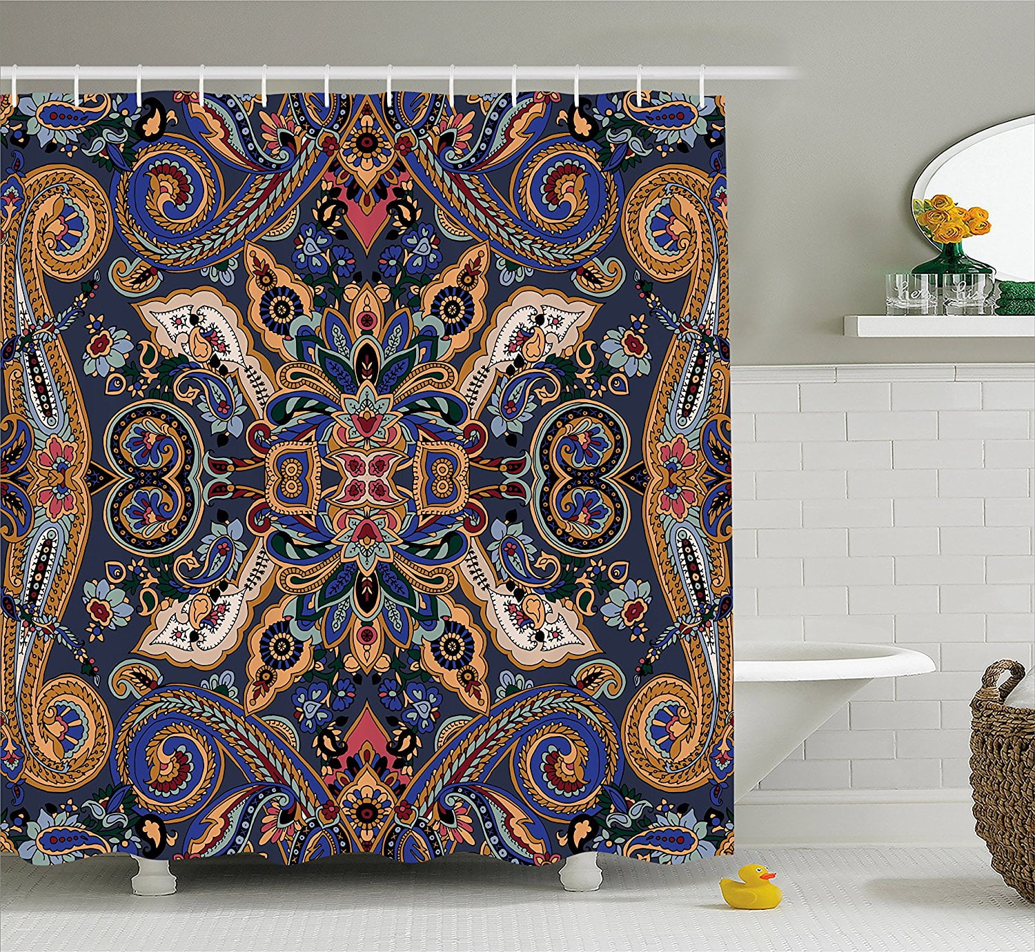 Paisley Shower Curtain By Historical Moroccan Florets With Slavic Effects Heritage Design Fabric Bathroom Decor Set Hooks 70 Inches Royal Ambesonne Fabric Bathroom Decor Set With Hooks