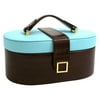 Blue & Brown Leather Oval Travel Jewelry Box with Travel Case - 9.75W x 4.5H in.