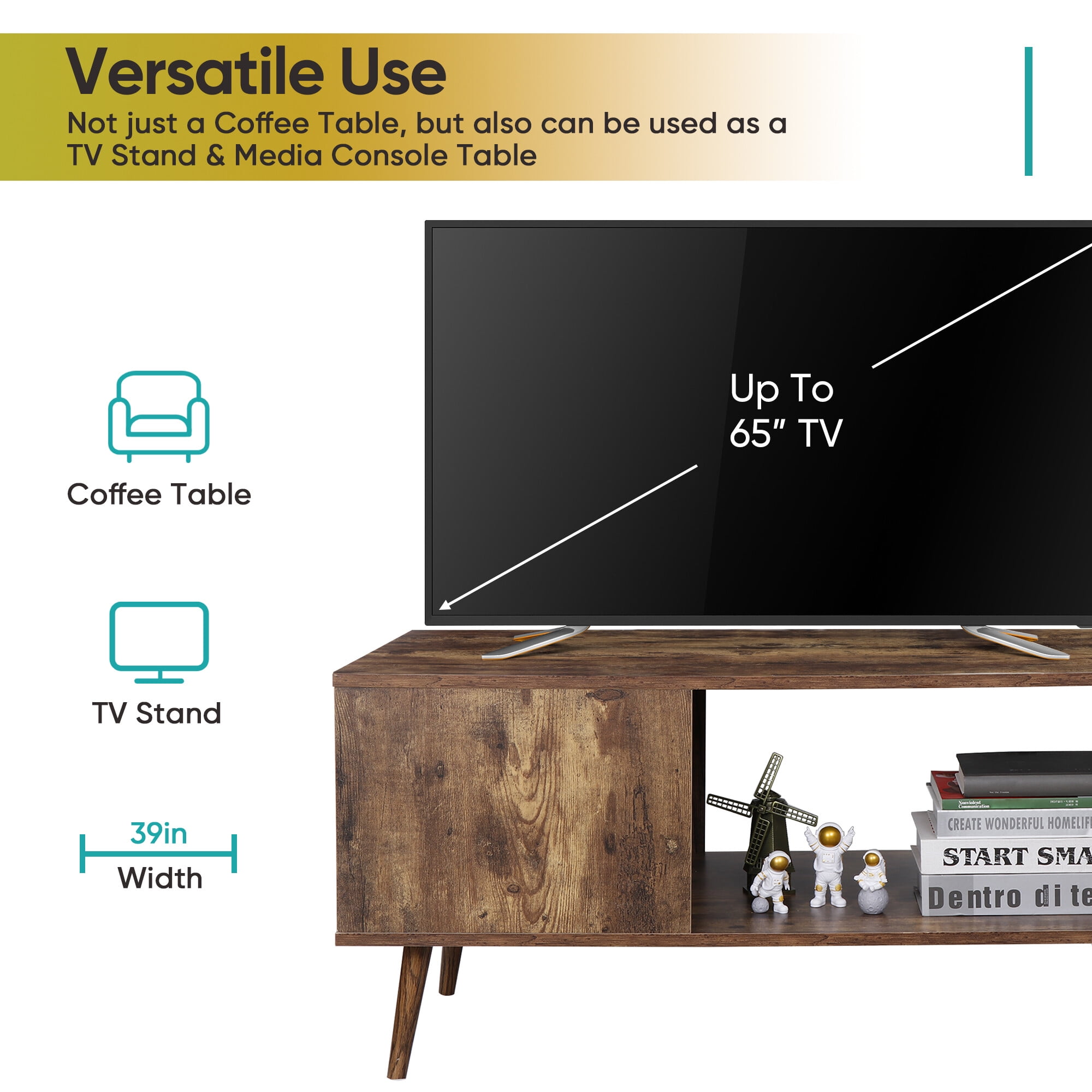 HomGarden 2-Tier Wood Coffee Table Retro Sofa Side Table Cocktail Table for Living Rom Brown