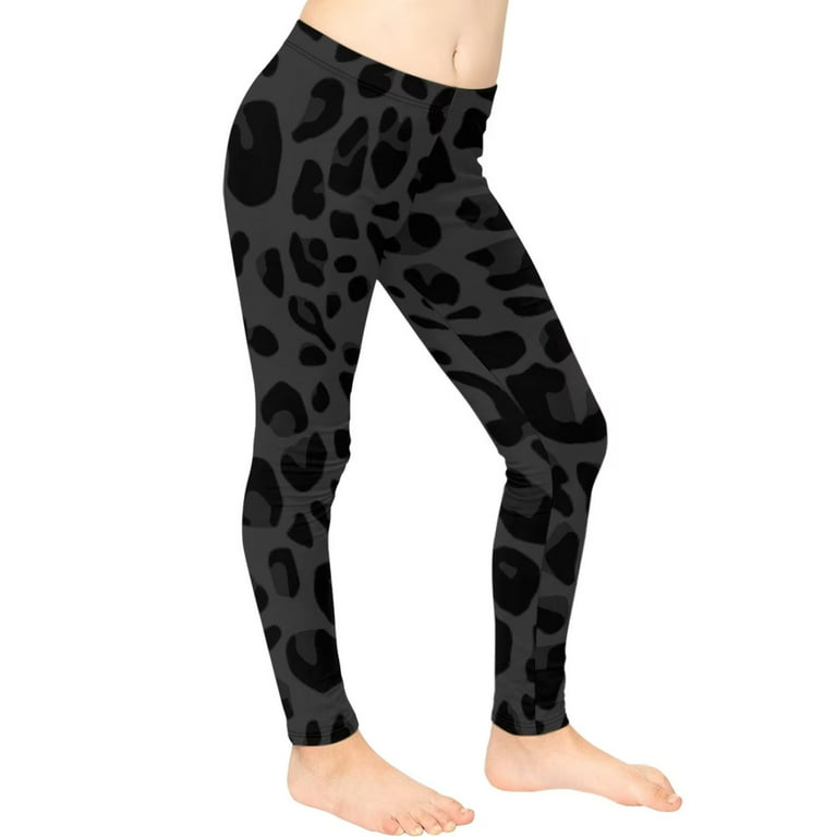 FKELYI Black Leopard Print Girls Leggings Size 12-13 Years