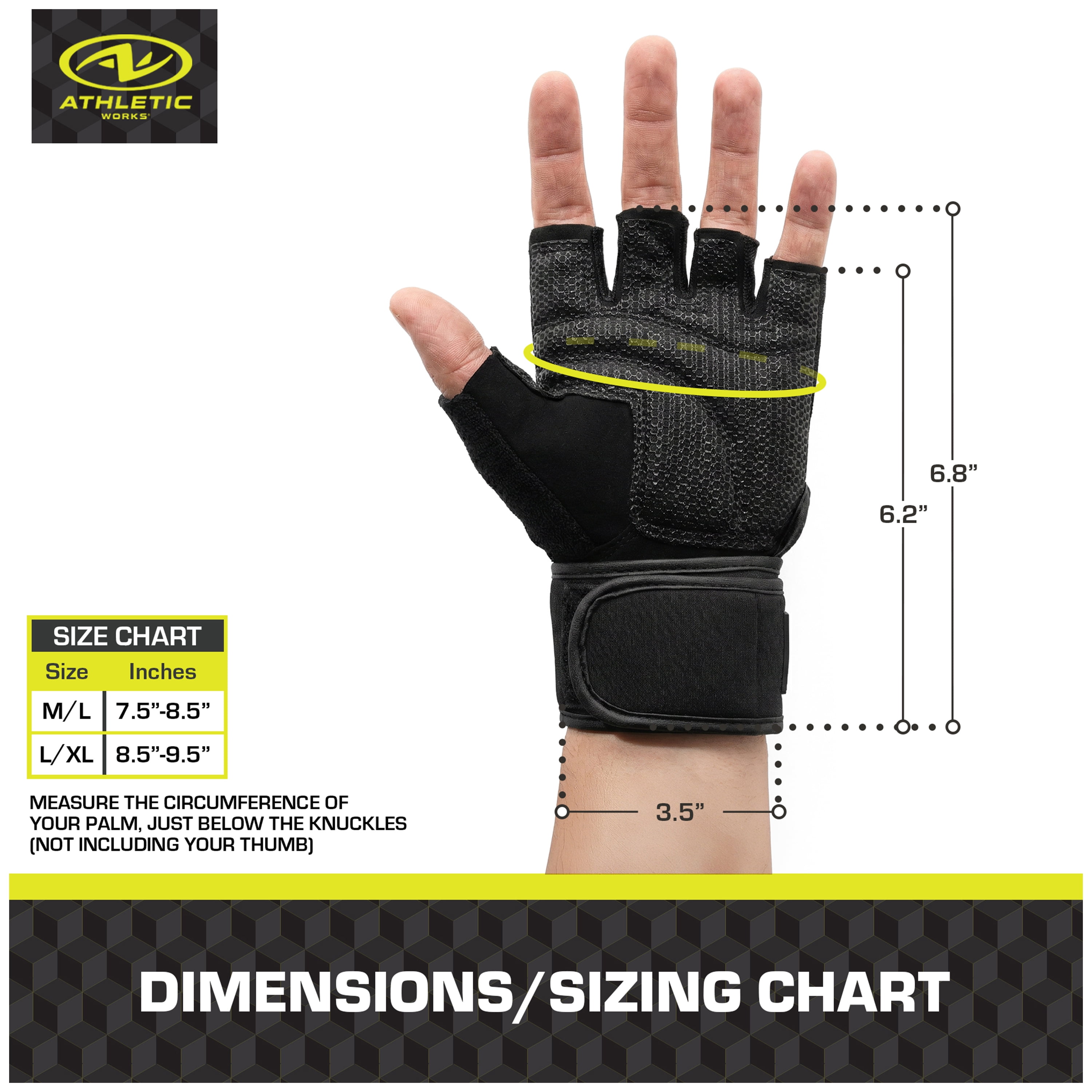 Athletic Works Classic Wrist Wrap Weight Lifting Gloves, M/L