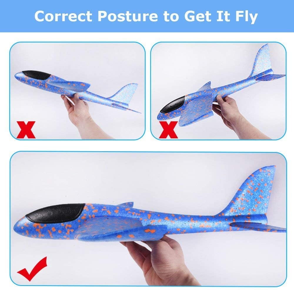 BooTaa 2 Pack 20 Airplane Toys Large Foam Plane Glider Outdoor Kids Toys for Backyard Outdoor Yard Games for Kids Family Adults Gifts/ Toys for 3 4 5 6 7 8 9 10 Year Old Boys Girls Outside Toys 