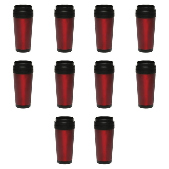 Insulated Stainless Steel Travel Mugs 16 oz. Set of 10, Bulk Pack - Perfect for Iced Coffee, Soda, Other Hot & Cold Beverages - Red