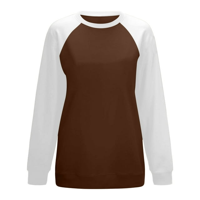 Diufon T-Shirts Grande Taille pour Femmes Blouses à Blocs de Couleur Automne Col Rond Manches Longues