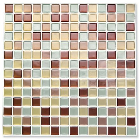 Discount Bathroom Tiles - Miniature Peel & Stick Backsplash, Kitchen, Bathroom, DIY Wall Tiles - Set Of 6, Brown Multi