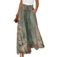 thumbnail image 3 of Watercolor Floral Wide Leg Pants for Women, High Waist Drawstring Palazzo Trousers - Boho Summer Flowy Beach Bottoms Army Green L, 3 of 7