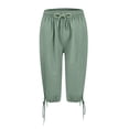 thumbnail image 4 of Dwellite Womens Bermuda Shorts Knee Length Elastic Waist Drawstring Linen Lightweight Summer Long Shorts with Pockets Mint Green 3XL, 4 of 5