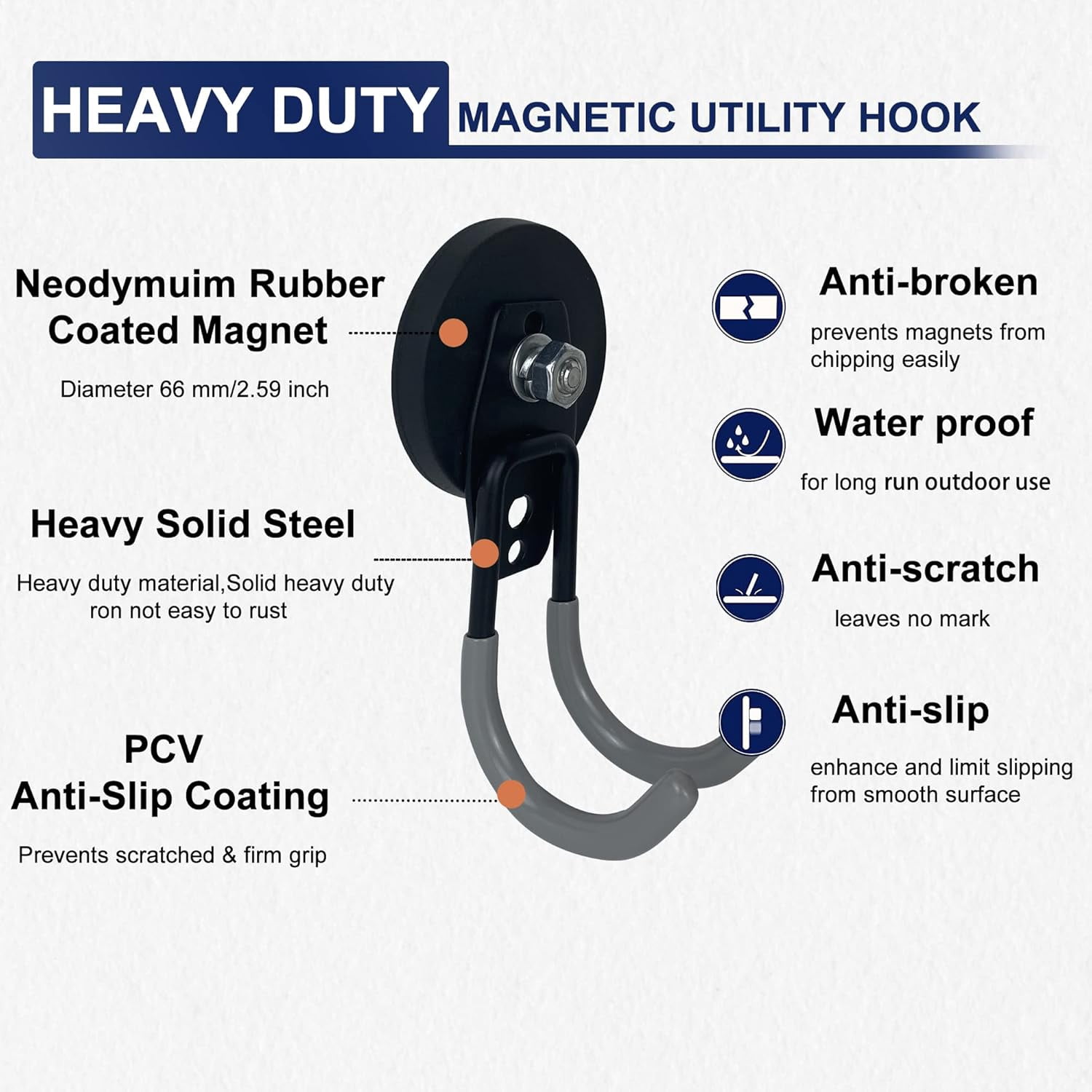 JJEAN-Strong Magnetic Hooks, 22Lbs Garage Magnet Hooks Utility Hooks Heavy Duty for Hanging Yard Tools Extension Hose Power Tools Workshop Organization Outdoor Indoor