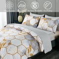 thumbnail image 6 of RYNGHIPY 3 Pcs White Full Size Comforter Sets Honeycomb Gold Trim Print Full Bedding Sets All Season Hexagon Microfiber Lightweight Quilt Set (White, Full), 6 of 8