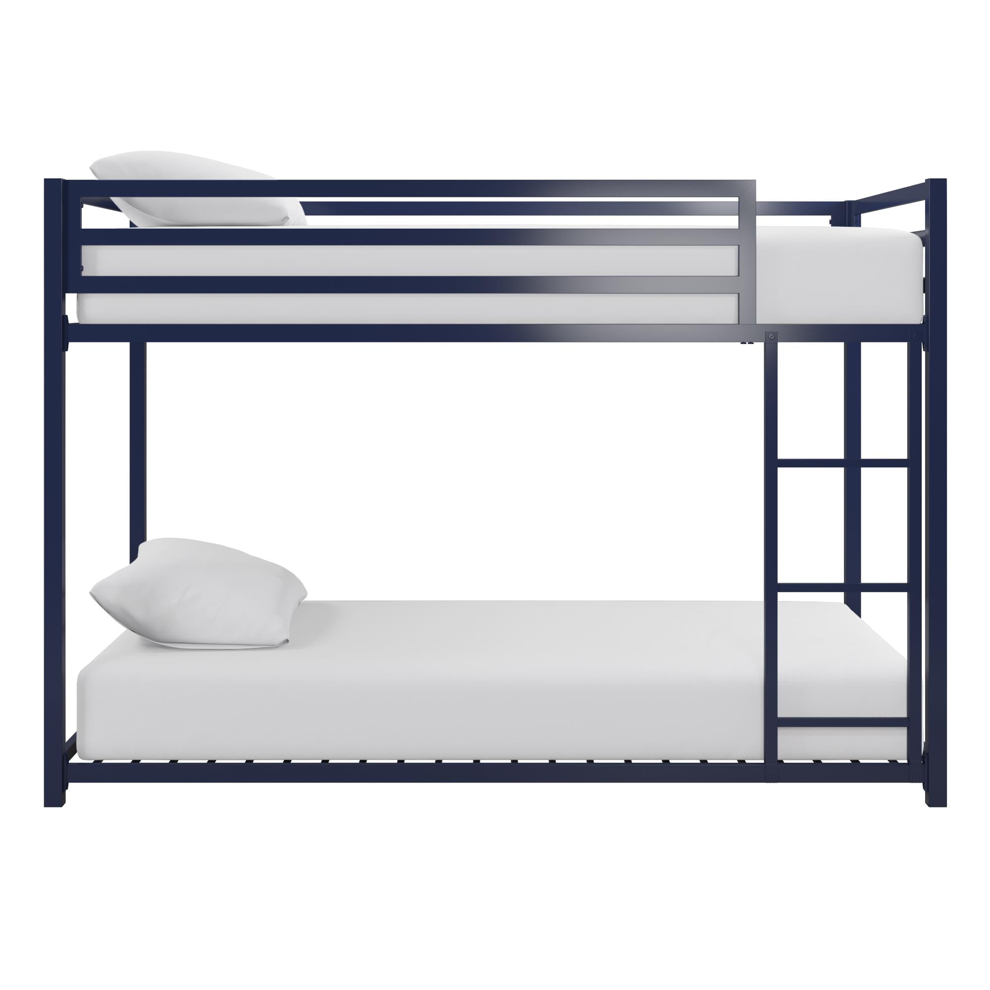 DHP Miles Low Bunk Bed for Kids, Twin Over Twin, Blue