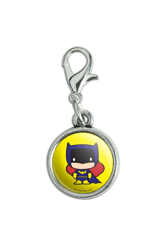 Batman Batgirl Cute Chibi Character Antiqued Bracelet Pendant Zipper Pull Charm with Lobster Clasp