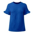 thumbnail image 3 of Ladies Round Neck Ruffled Short Sleeve T Shirt Top Womens T Shirts Long Sleeve Neck Tops for Women Plain Shirt Casual T Shirts Women Women Active Wear Tops Shirts Comfy Women Womens Casual Summer Tops, 3 of 4
