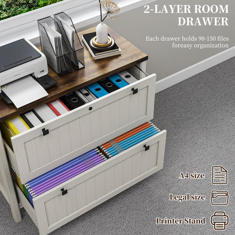 FIAKOA 2-Drawer Lateral File Cabinet with Lock, Farmhouse photo 3