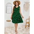 thumbnail image 3 of SHOWMALL Plus Summer Floral Dresses for Women Sleeveless Casual Loose Green Silhouette 2X Flowy Pleated Button Down Midi Dress with Pockets, 3 of 5