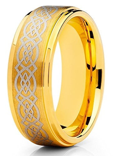 Pipe Cut Mens Tungsten Wedding Band Celtic Design 8mm