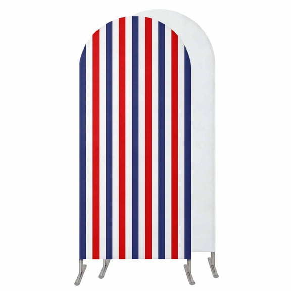 Red Blue White Striped Wedding Arch Cover, Stretchy Spandex Arch Backdrop Stand Covers 5 FT, Modern Simple Stripes Round Top Arched Backdrop Cover for Birthday Party Ceremony Baby Shower Event