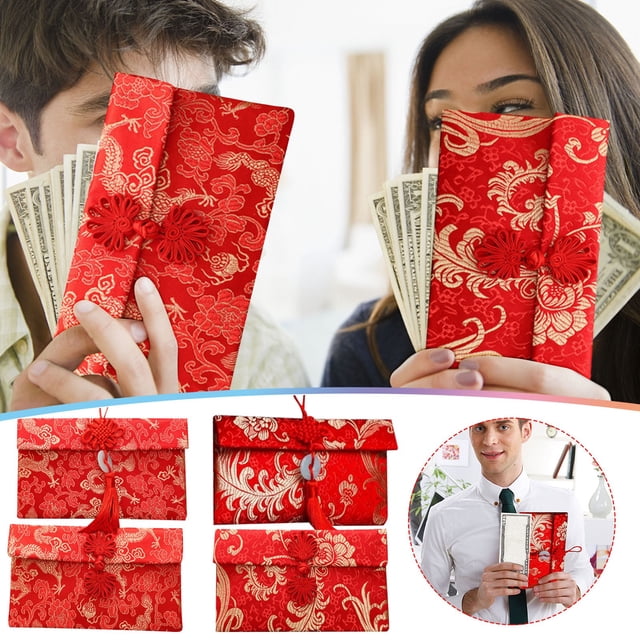 Sobre rojo con nudo de brocado 2024, tela de alta calidad, diseño de yuanes sellados, regalo de Año Nuevo, para celebraciones, decoración premium, sobre para dinero festivo, estilo tradicional.
