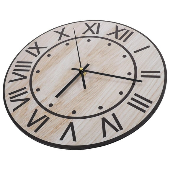 OUNONA Silent Wooden Wall Clock Vintage Round Hanging Clock Rustic Decorative Wood Grain Clock for Kitchen Living Room Farmhouse