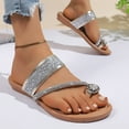 thumbnail image 5 of LOVZFMLL Sandals for Women 2025 Fashion Ring Toe Glitter Flat Flip Flops Thong Casual Slip On Open Toe Slides Sandals for Summer Beach Vacation Outdoor Silver 5.5, 5 of 9