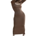 thumbnail image 2 of Femmes Robe Longue Bodycon Couleur Unie Tricoté Col Carré Robe à Manches Longues Printemps Automne Partie Club Robe Skinny, 2 of 5