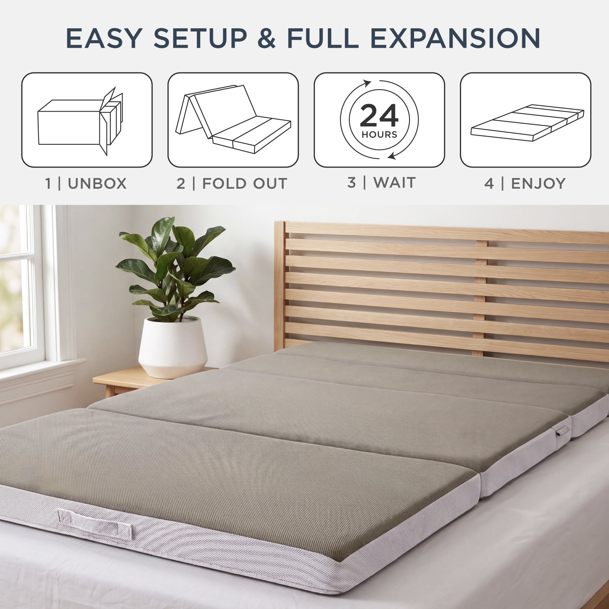 Best Choice Products 4in Thick Folding Portable Twin XL Tri-Fold Mattress w/ Carry Case, Washable Cover - Taupe
