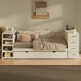 thumbnail image 3 of White Wooden Twin Size Daybed with Trundle and Side Shelves, Drawers, Storage Bed with Multi-Functional Desk and Charging Station for Bedroom, Guest Room, 3 of 9