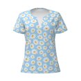 thumbnail image 2 of Fuzoiu Floral Daisy Print Women's V-Neck T-Shirt,Women's Short Sleeve Top, Comfortable for Work, Leisure, and Sports, 2 of 7
