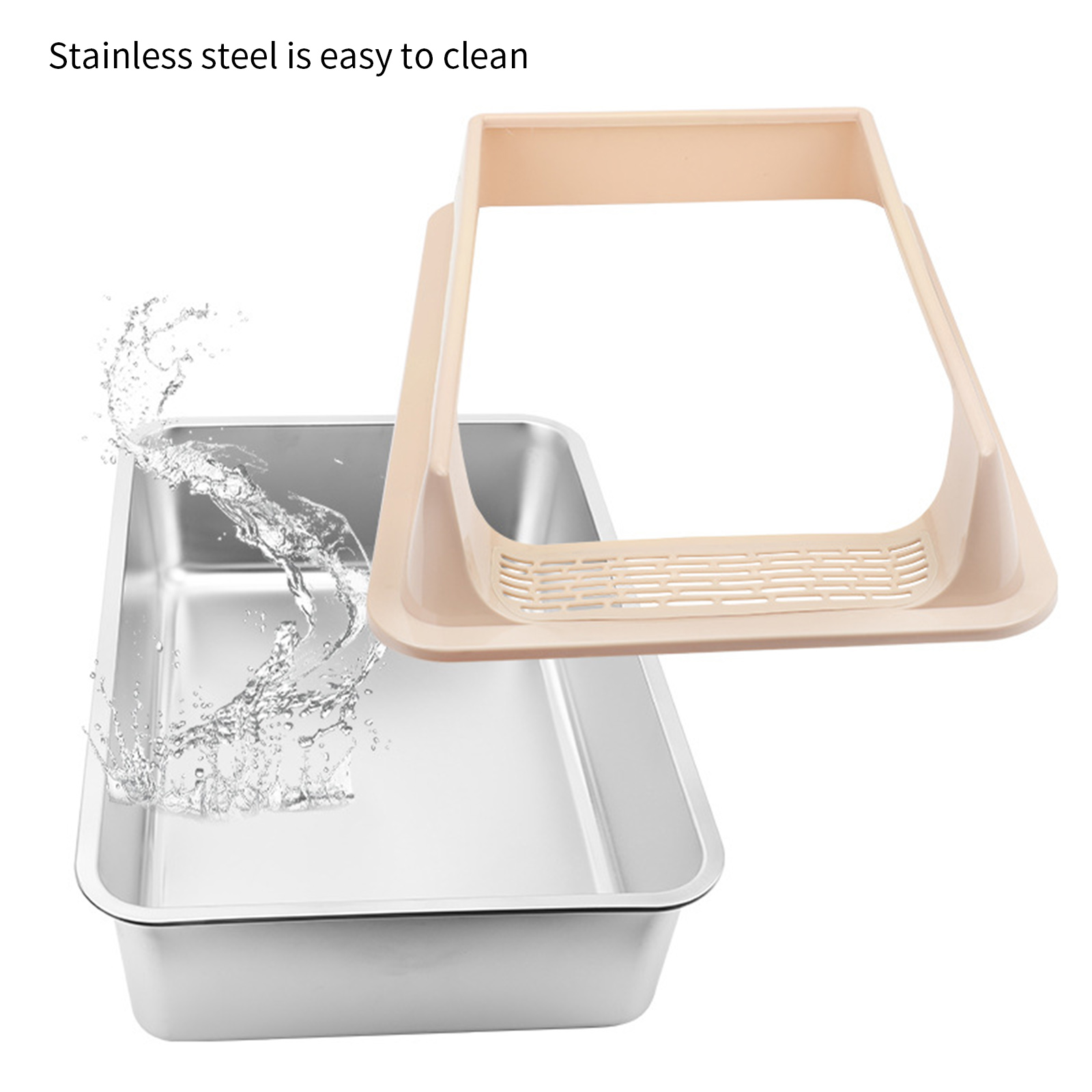 Semi Enclosed Cats Litter Box With Airflows Design Stainless Steel Scratchproof Low Entry Litter Container For Large Cats