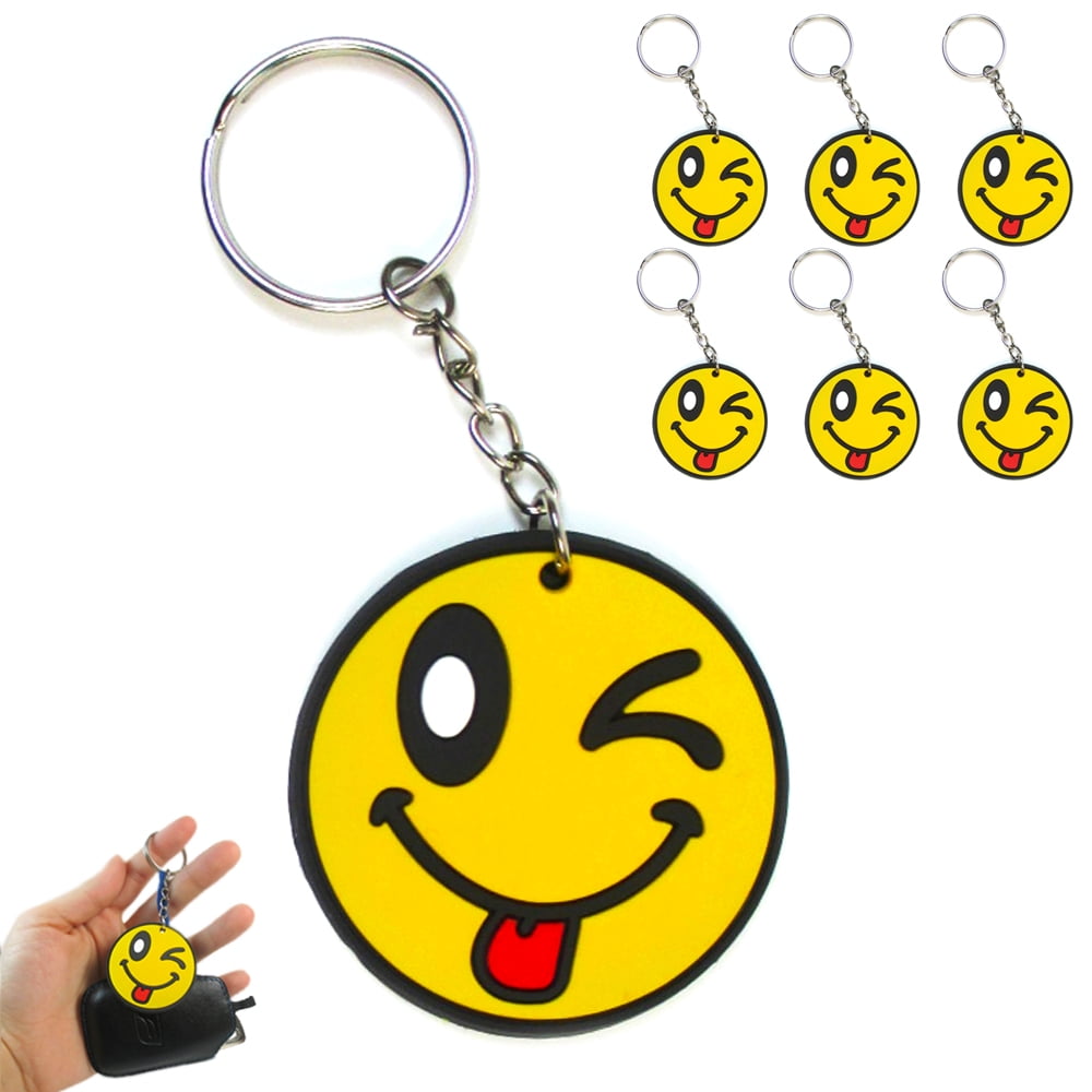 AllTopBargains 6X Smiley Face Keychain Cute Emoji Pendant Key Ring