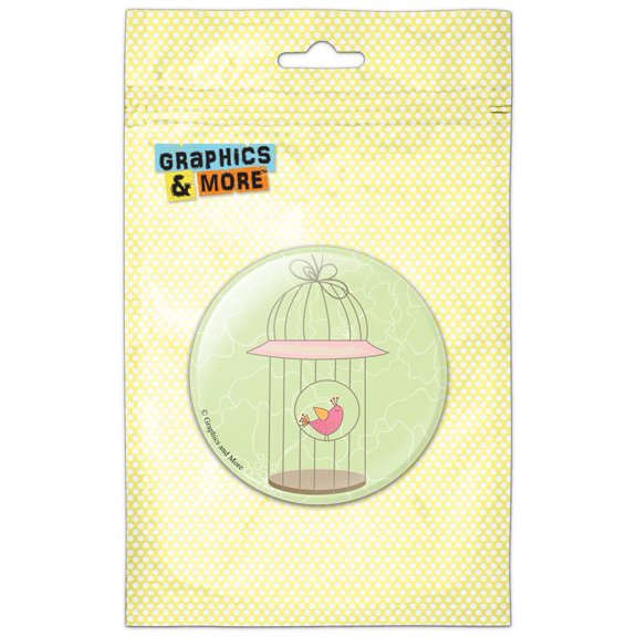 Happy Bird in Cage Pinback Button Pin Badge