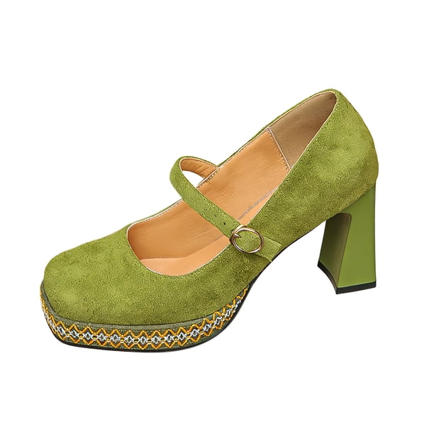 Los Tacones de los Pies Anchos de las Mujeres de Moda Desgaste Casual Versátil de Gran Tamaño de Bajo Corte Hebilla Correa Dedo Del Pie Tacón Grueso Zapatos de Tacón Alto con Plantillas de Zapato Gru
