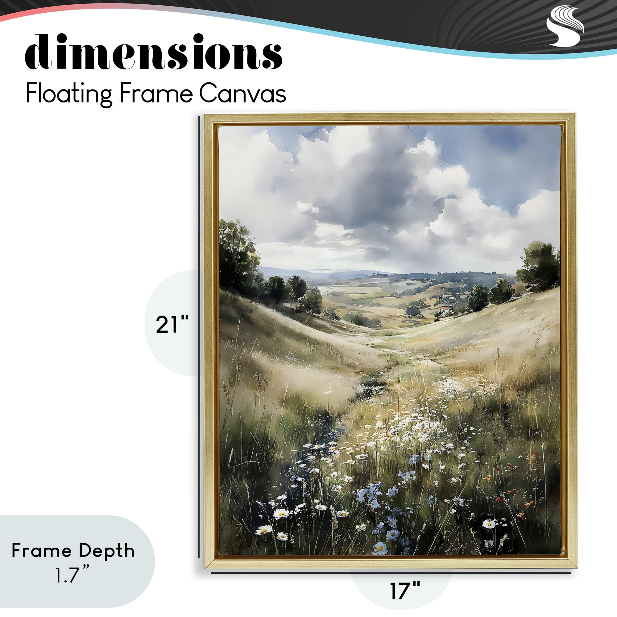 Stupell Industries Floral Valley of Wild Daisies Gold Framed Floater Canvas Wall Art, design by Franklyn Gregory