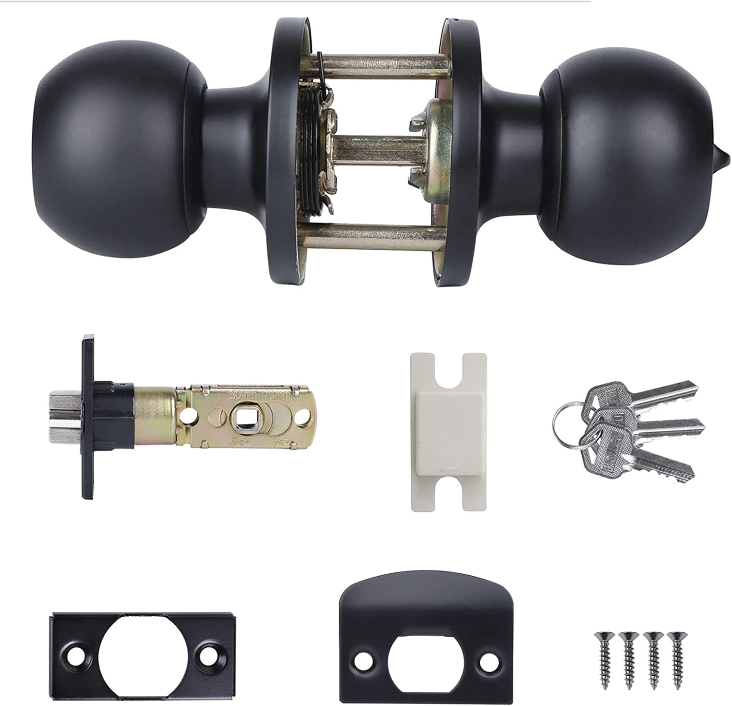 YIHATA 5 Pack Entry Doorknobs, Keyed Alike, Entry Doorknob Lock with Keys, for Front Door, Exterier and Interier Doors, Matte Black