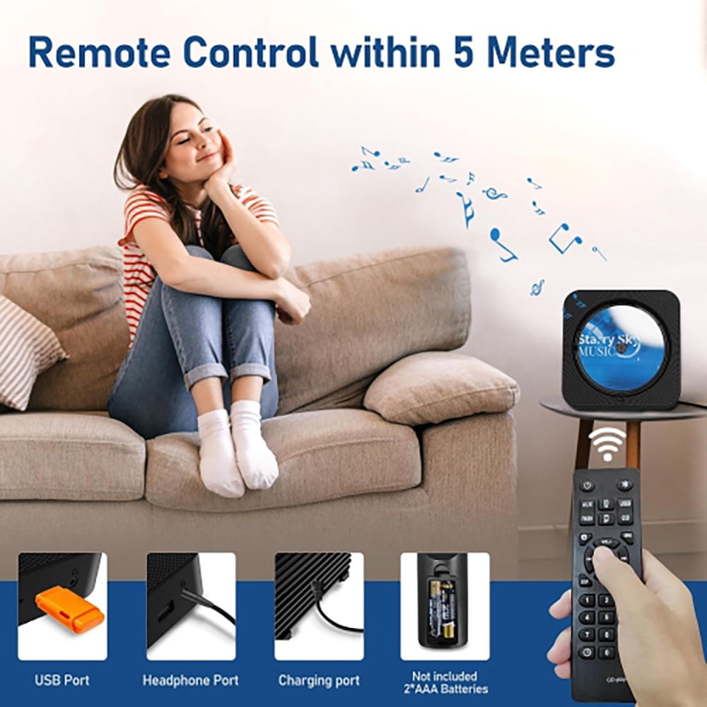 Nidemao Portable CD Player with Bluetooth Functionality; Home Desktop CD Player; Built-in High-Fidelity Speakers; Equipped with Remote Control, Dust Cover, LED Display; Home Audio System with FM Radi