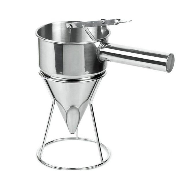 PinesC Stainless Steel Funnel Octopus Balls Tools With Handle & Rack, Pancake Batter Dispenser, Waffle Batter Dispenser, Pancake Maker Cooking Tools Silver