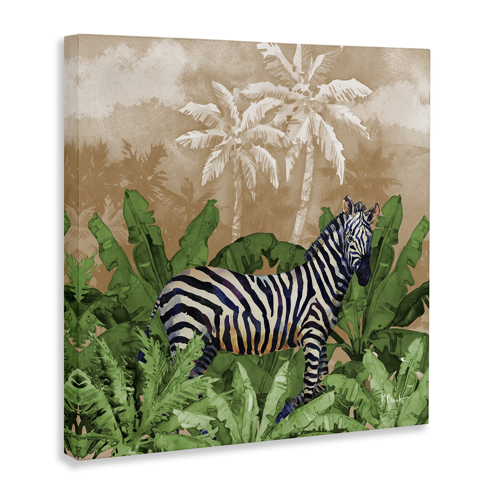 Stupell Industries Jungle Life Zebra Animals & Insects Painting Gallery Wrapped Canvas Art Print Wall Art, 30 x 30