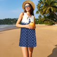 thumbnail image 3 of Logiee Vintage Blue Polka-dot Print Summer Dresses for Women,Beach Sleeveless Flowy Pocket Tshirt Tank Sundresses,Women's Sleeveless Dress, 3 of 7