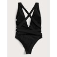 thumbnail image 4 of Maillot de Bain une Pièce Sexy à Bretelles Croisées, String Échancré Brésilien, Noir, L, 4 of 5
