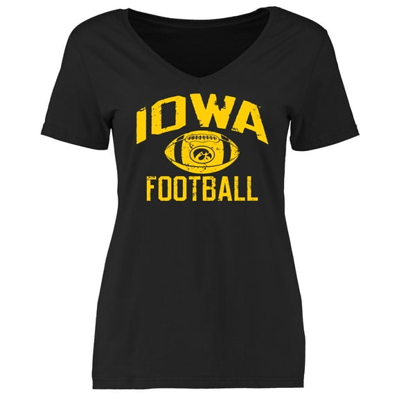 Women's Black Iowa Hawkeyes Distressed Football T-Shirt