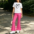 thumbnail image 6 of THDHVS Girls Fall Outfits,Girls Heart Print Round Neck Short Sleeve Top Stretchy Flared Pants Casual 2 Piece Set,Girls' Clothing Sets Hot Pink 5-6 Years, 6 of 8